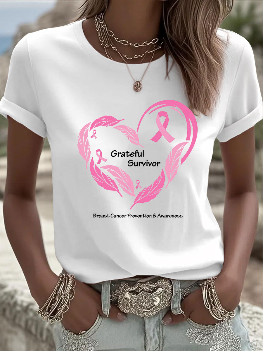T-shirt à imprimé sensibilisation au cancer du sein pour femmes
