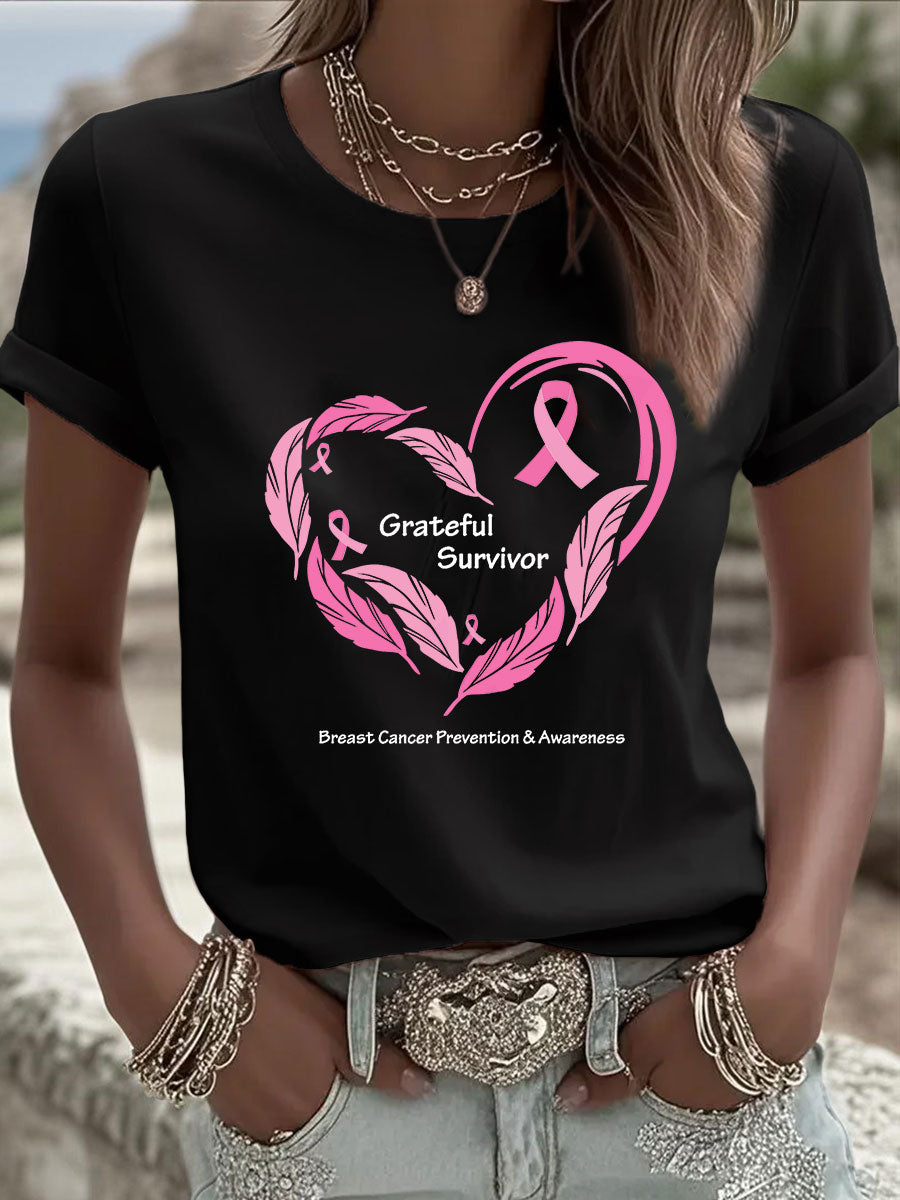 T-shirt à imprimé sensibilisation au cancer du sein pour femmes