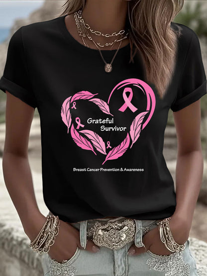 T-shirt à imprimé sensibilisation au cancer du sein pour femmes
