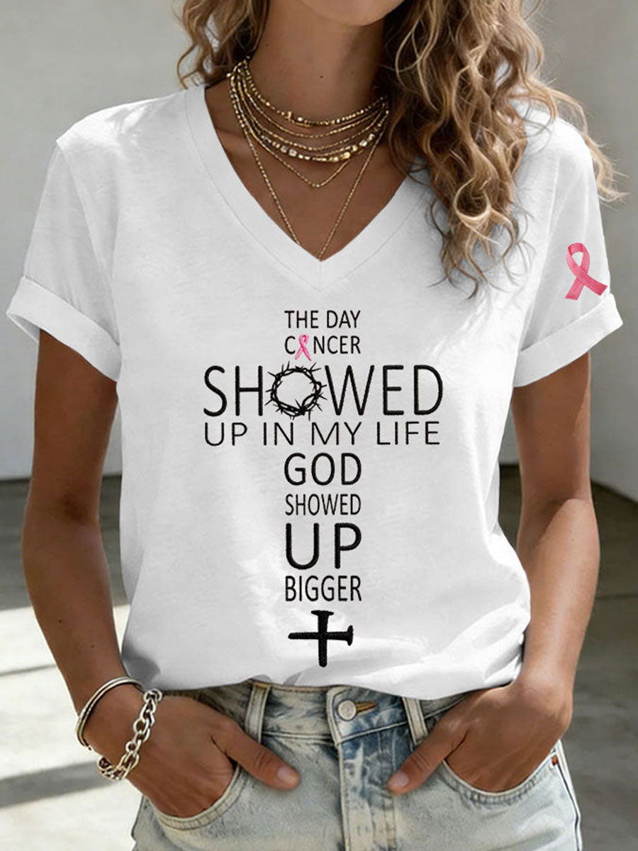 Le jour où le cancer s'est montré dans ma vie Dieu s'est montré plus grand T-shirt à manches courtes