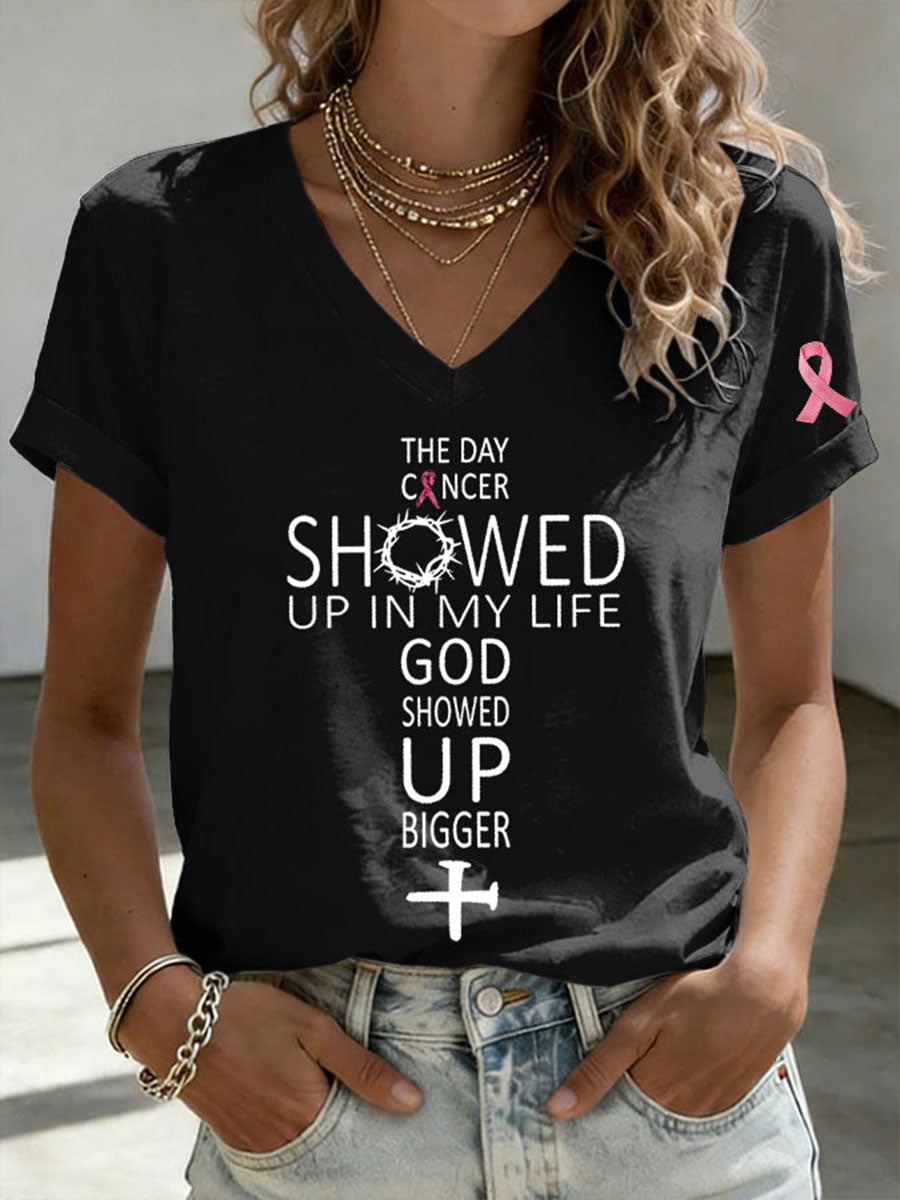 Le jour où le cancer s'est montré dans ma vie Dieu s'est montré plus grand T-shirt à manches courtes