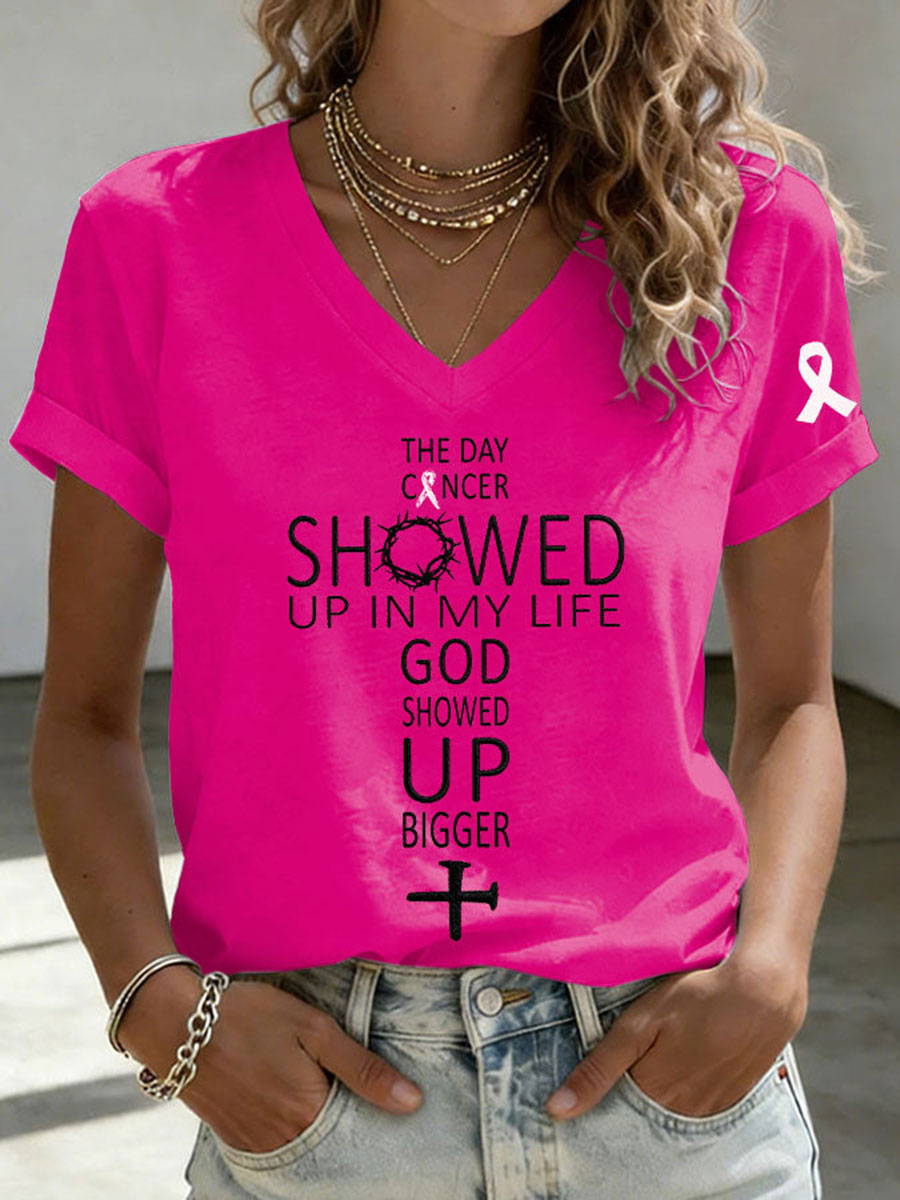 Le jour où le cancer s'est montré dans ma vie Dieu s'est montré plus grand T-shirt à manches courtes