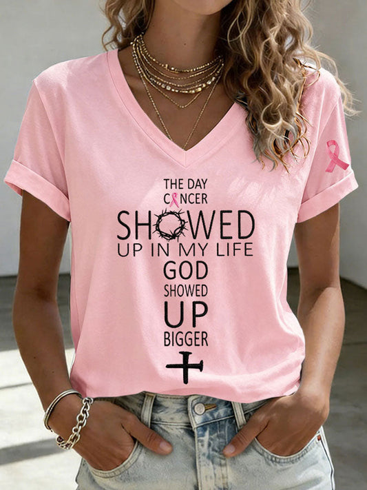 Le jour où le cancer s'est montré dans ma vie Dieu s'est montré plus grand T-shirt à manches courtes