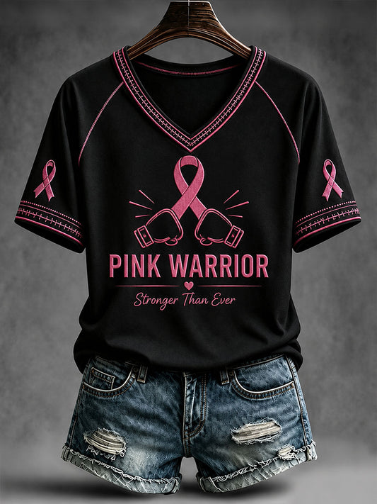 T-shirt col V Warrior rose pour femme