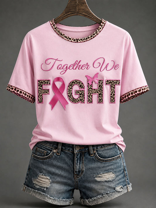 T-shirt rose de sensibilisation au cancer du sein «Together We Fight» pour femme