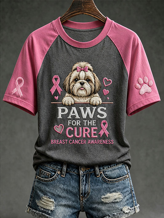 T-shirt à manches courtes décontracté imprimé motif chiot guéri pour femmes