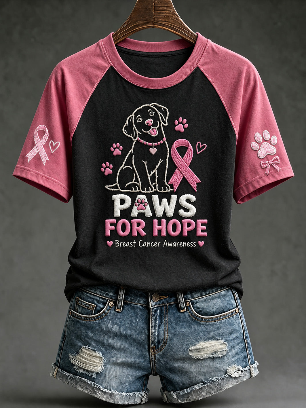 T-shirt décontracté à manches courtes imprimé d’un motif de chiot, soins contre le cancer du sein chez la femme