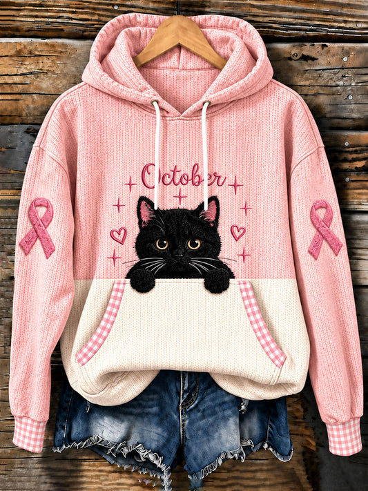Sweat à capuche noir pour femmes avec motif de cancer du sein