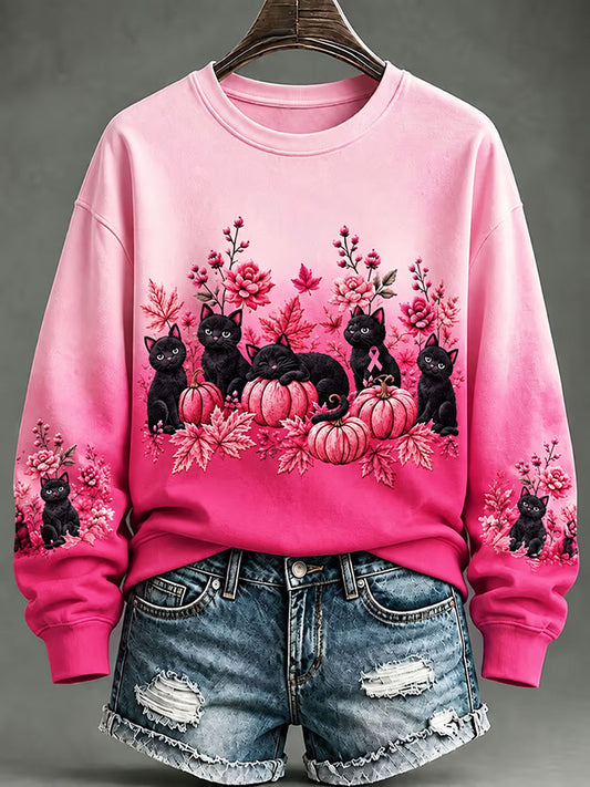 Sweatshirt Femme Cancer Du Sein Chat Noir