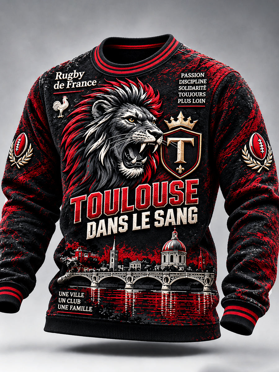 Sweat-shirt décontracté pour homme French Toulouse Rugby Lions