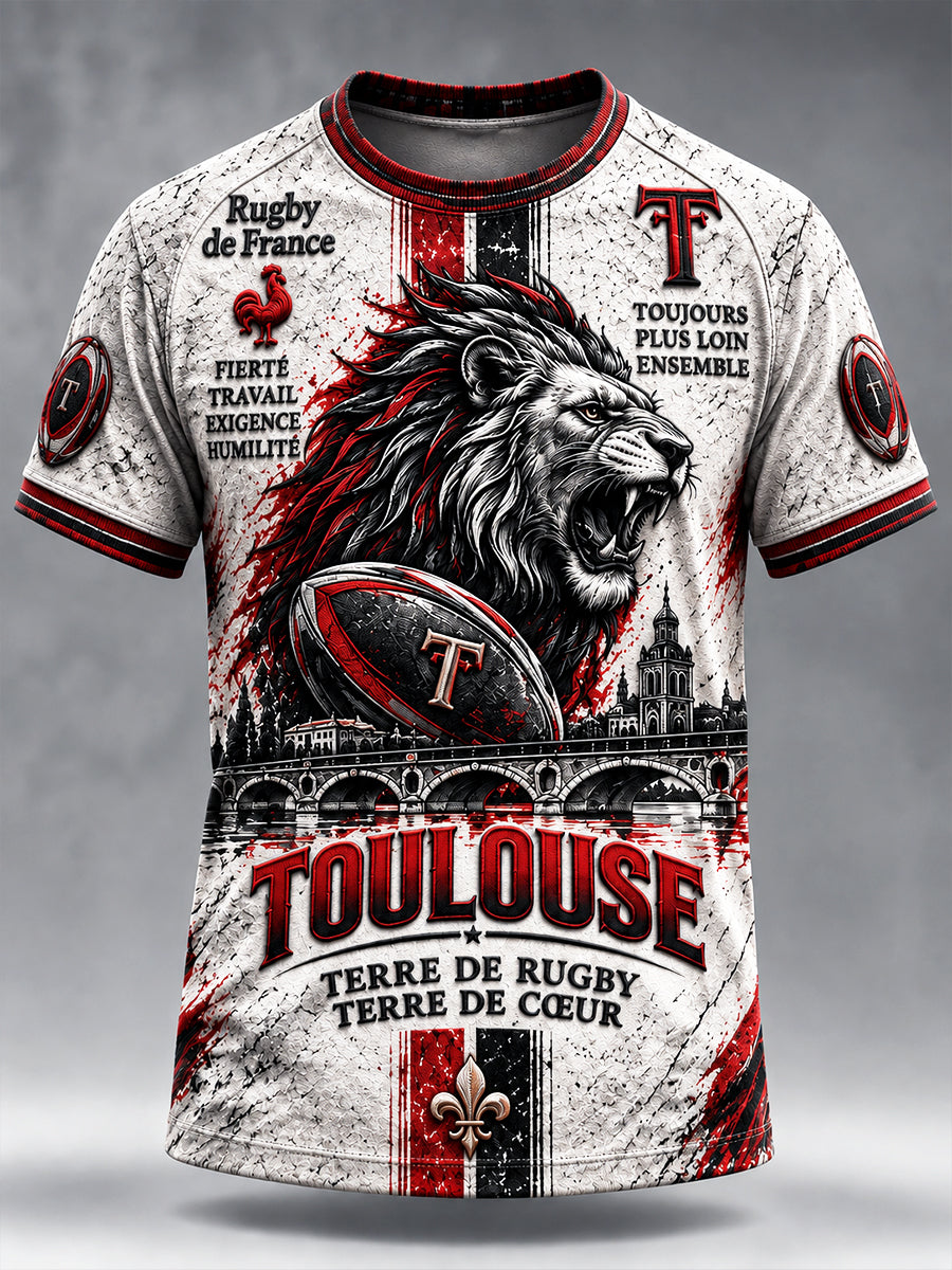 T-shirt décontracté à imprimé français Toulouse Rugby pour homme