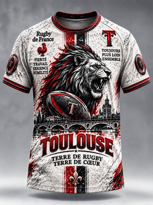 T-shirt décontracté à imprimé français Toulouse Rugby pour homme