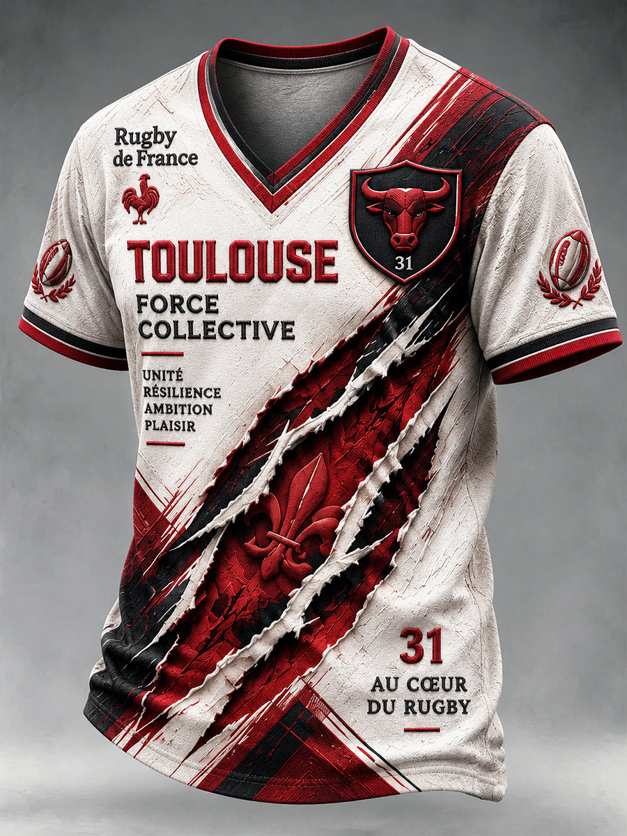 T-shirt à col en V French Toulouse Rugby pour homme
