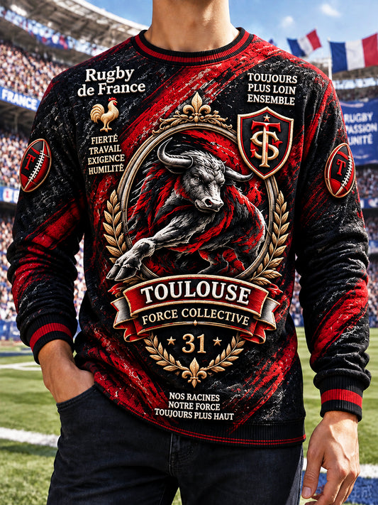 Sweat-shirt décontracté à imprimé French Toulouse Rugby pour homme