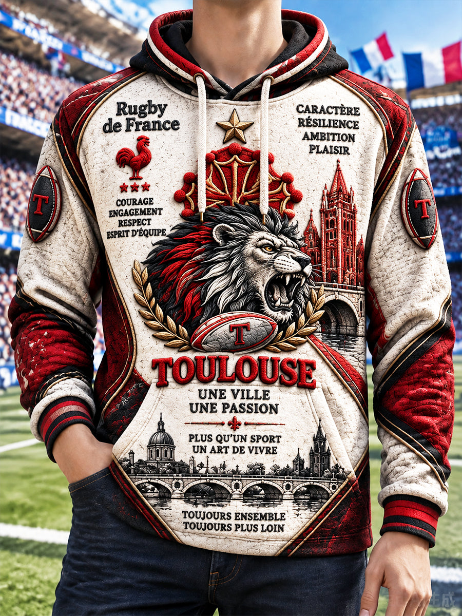 Sweat-shirt à capuche décontracté pour hommes French Toulouse Rugby Lions Print