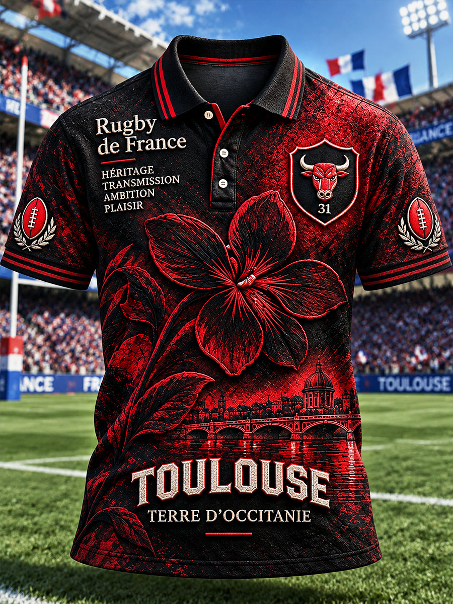 Polo décontracté à imprimé français Toulouse Rugby pour homme