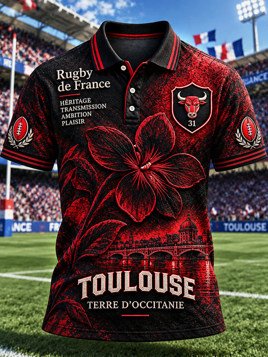 Polo décontracté à imprimé français Toulouse Rugby pour homme