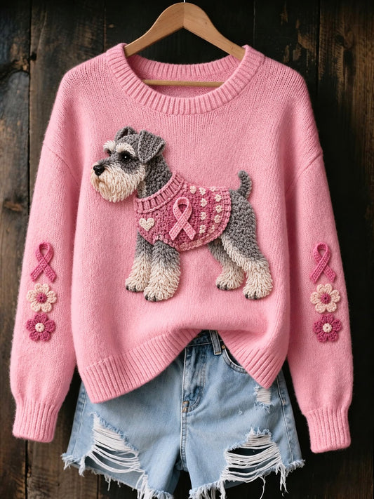 Pull imprimé pour femmes avec motif de chien et cancer du sein