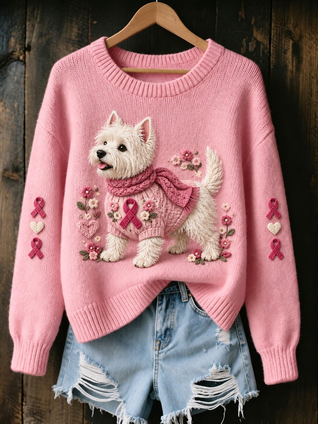Pull Femme Cancer Du Sein Chien Imprimé