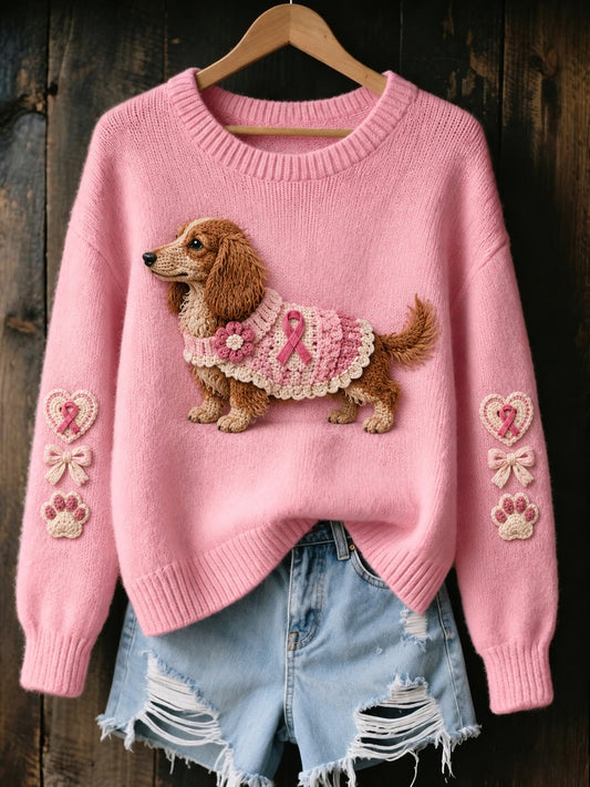 Pull imprimé pour femmes avec motif de chien et cancer du sein