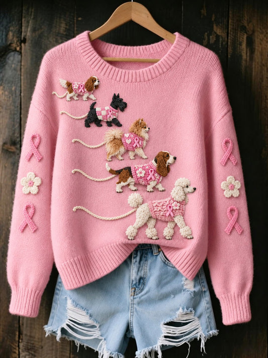 Pull Femme Imprimé Chiens Cancer Du Sein