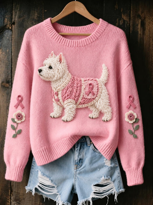 Pull imprimé pour femmes avec motif de chien et cancer du sein