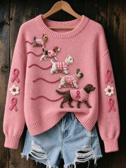 Pull imprimé pour femmes avec motifs de chiens et cancer du sein