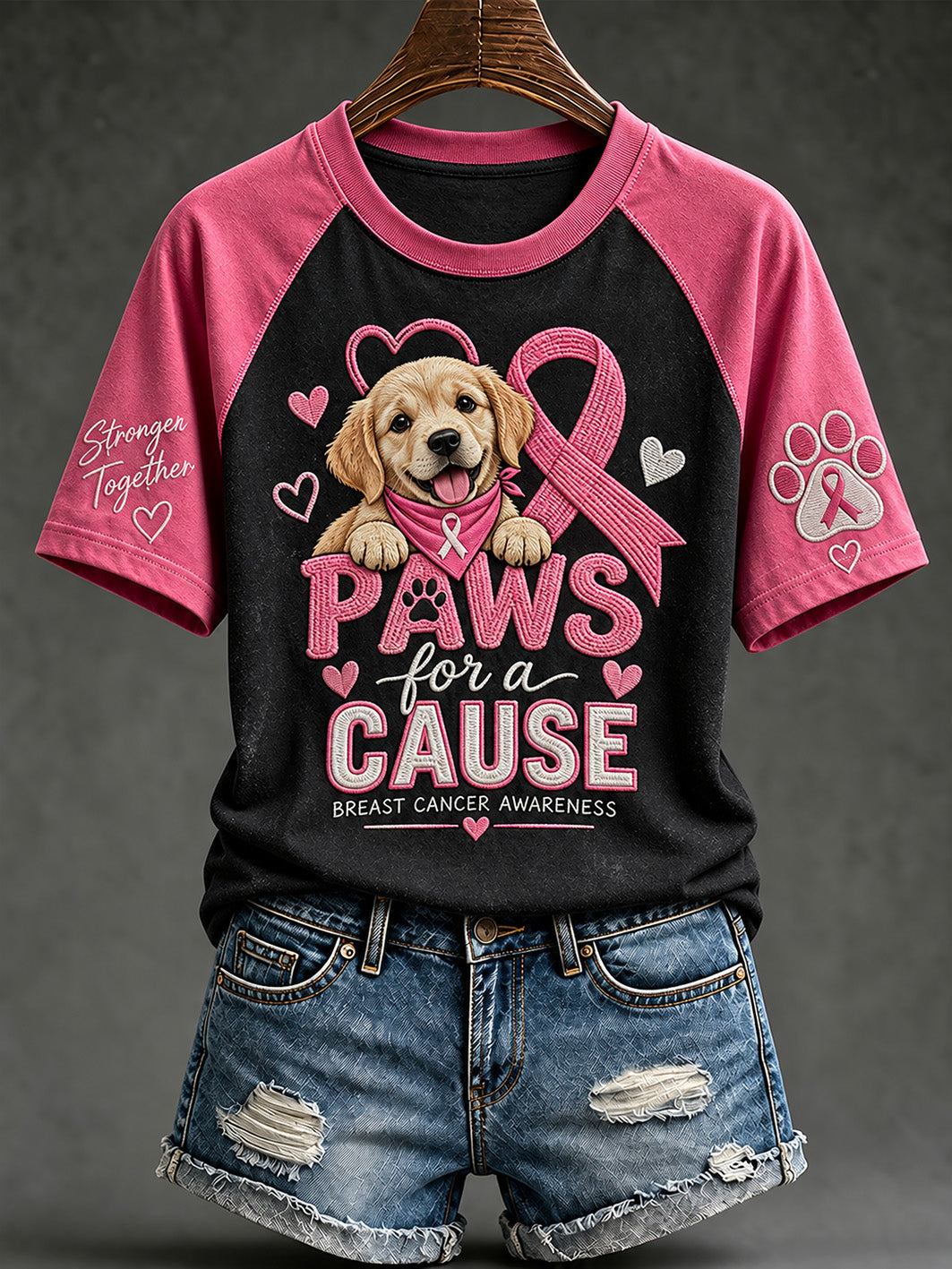 T-shirt décontracté à manches courtes imprimé d’un motif de chiot, soins contre le cancer du sein chez la femme