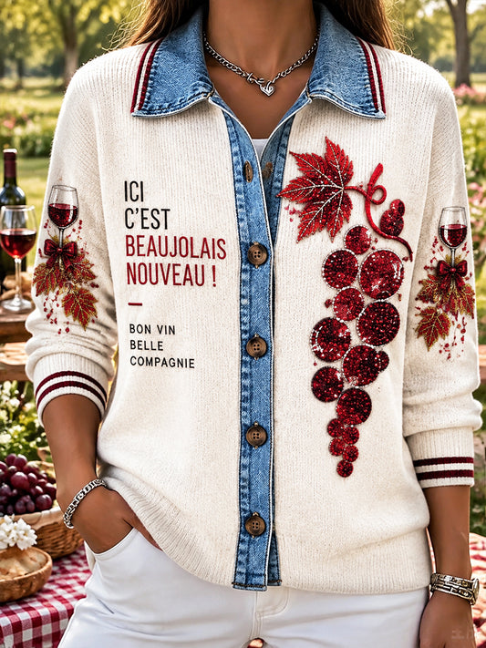 Femmes Français Beaujolais Nouveaux Patchwork Imprimer Casual Automne Veste