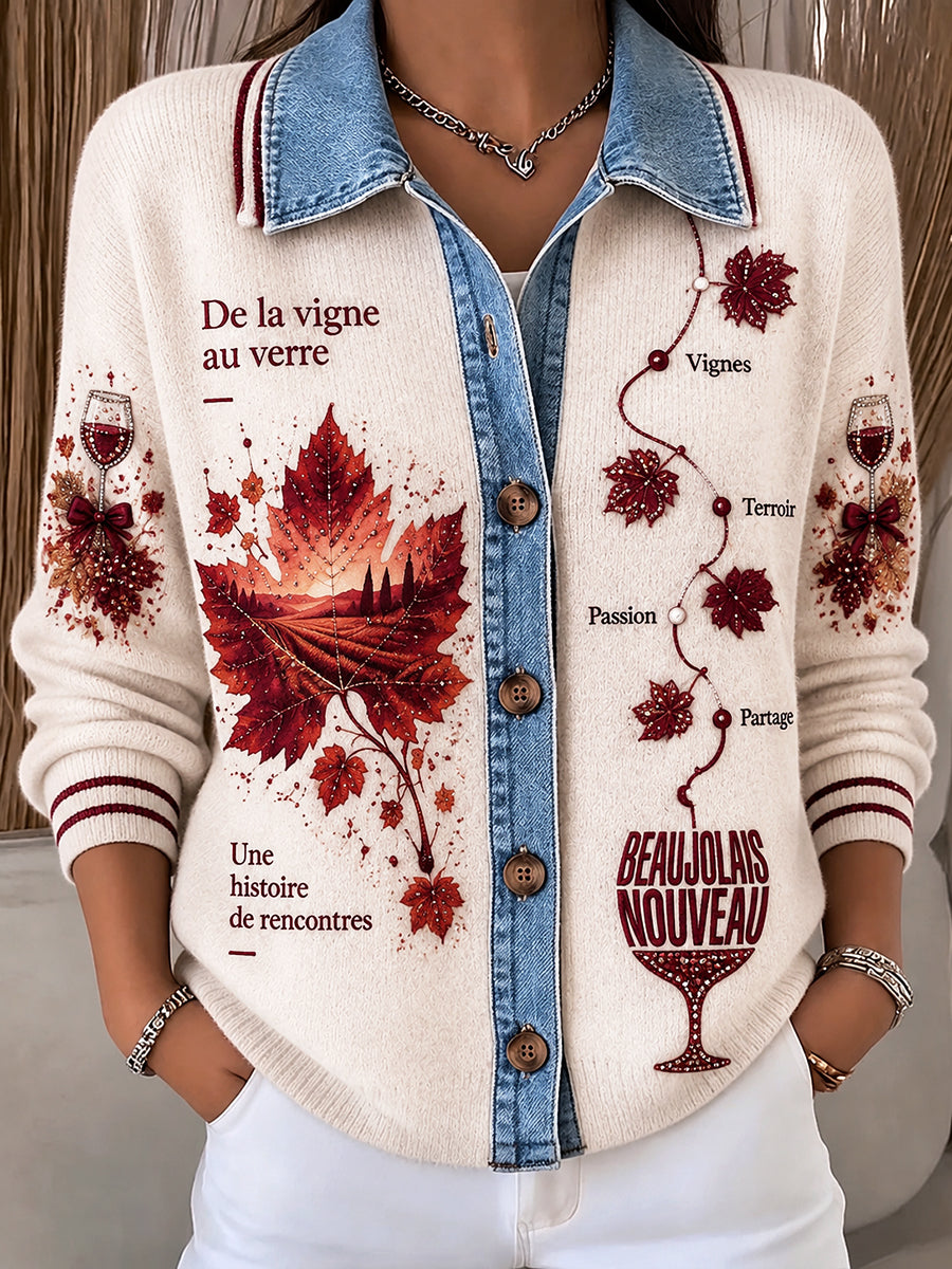 Veste d'automne décontractée pour femmes French Beaujolais Nouveaux Print