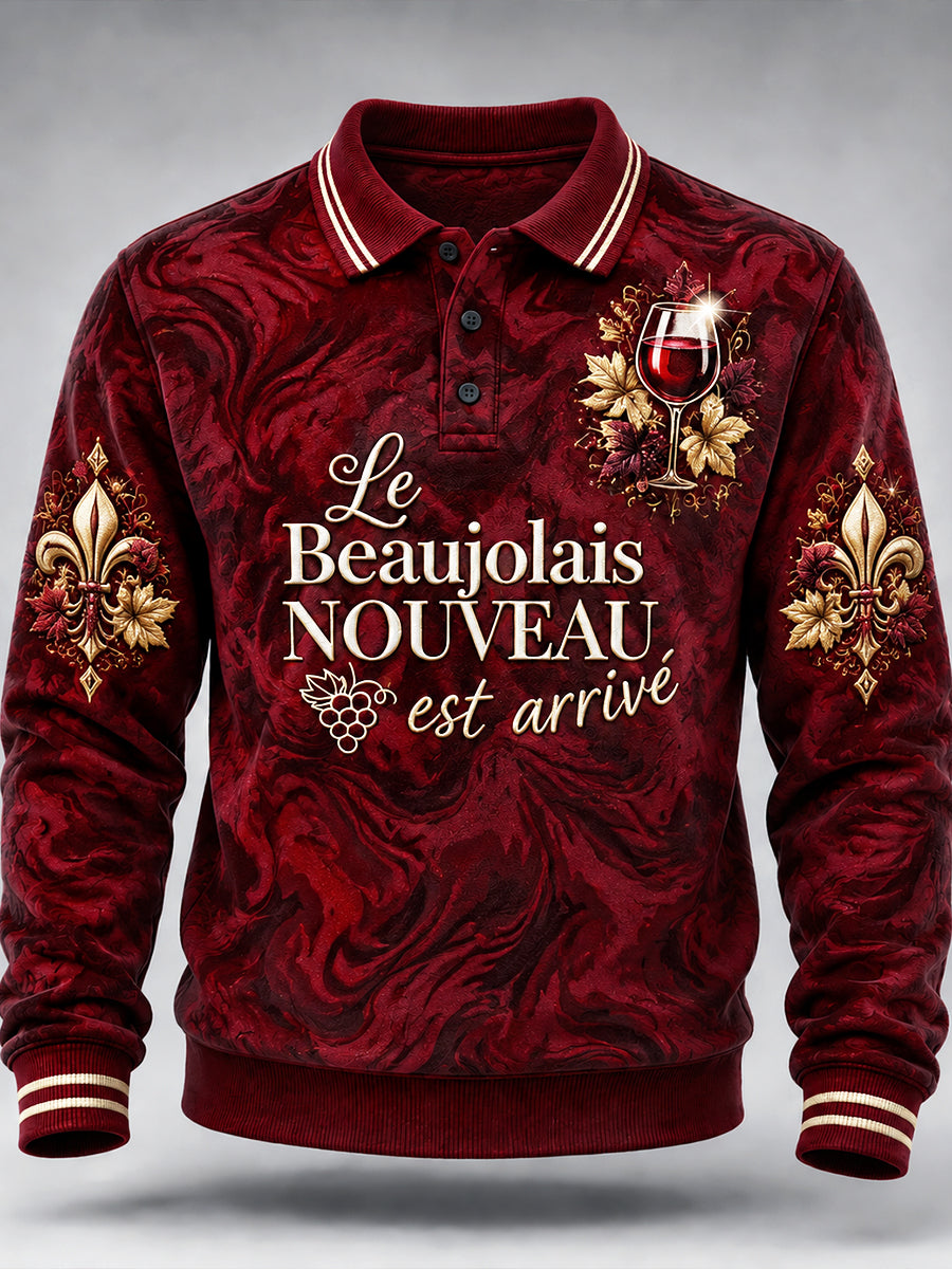 Polo décontracté à manches longues pour hommes, French Beaujolais Nouveaux