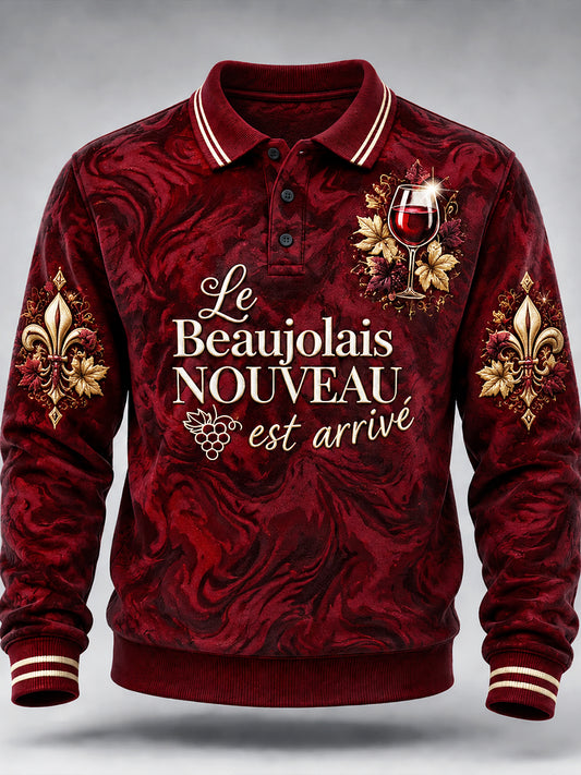 Polo décontracté à manches longues pour hommes, French Beaujolais Nouveaux