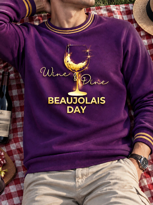 Hommes Violet Français Beaujolais Nouveaux Imprimer Casual Automne Hoodie