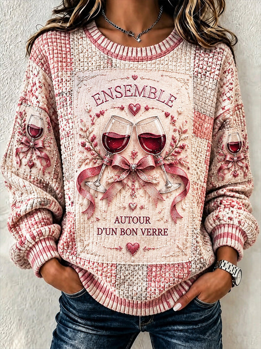 Femmes Français Beaujolais Nouveaux Patchwork Imprimer Casual Carreaux Coton Sweatshirt