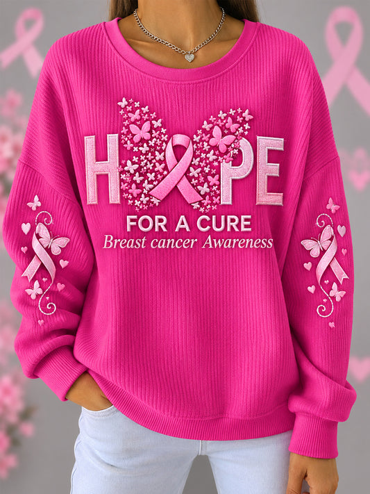 Sweat-shirt de soutien à la sensibilisation au cancer du sein, imprimé papillon, ruban rose de l’espoir pour un traitement, pour femmes