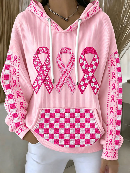 Chandail à capuchon rose pour femmes, sensibilisation au cancer du sein