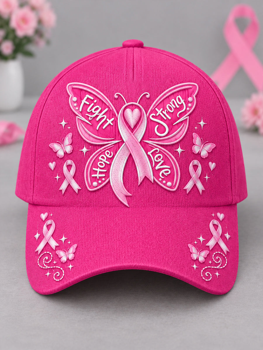 Ruban rose unisexe lutte forte espoir amour papillon impression cancer du sein sensibilisation chapeau de soutien