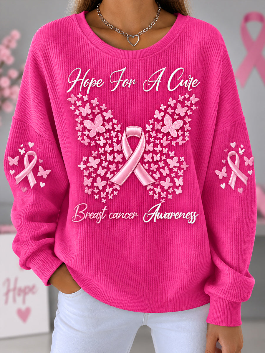 Ruban rose des femmes espoir pour un traitement de soutien de sensibilisation au cancer du sein imprimé papillon Sweatshirt