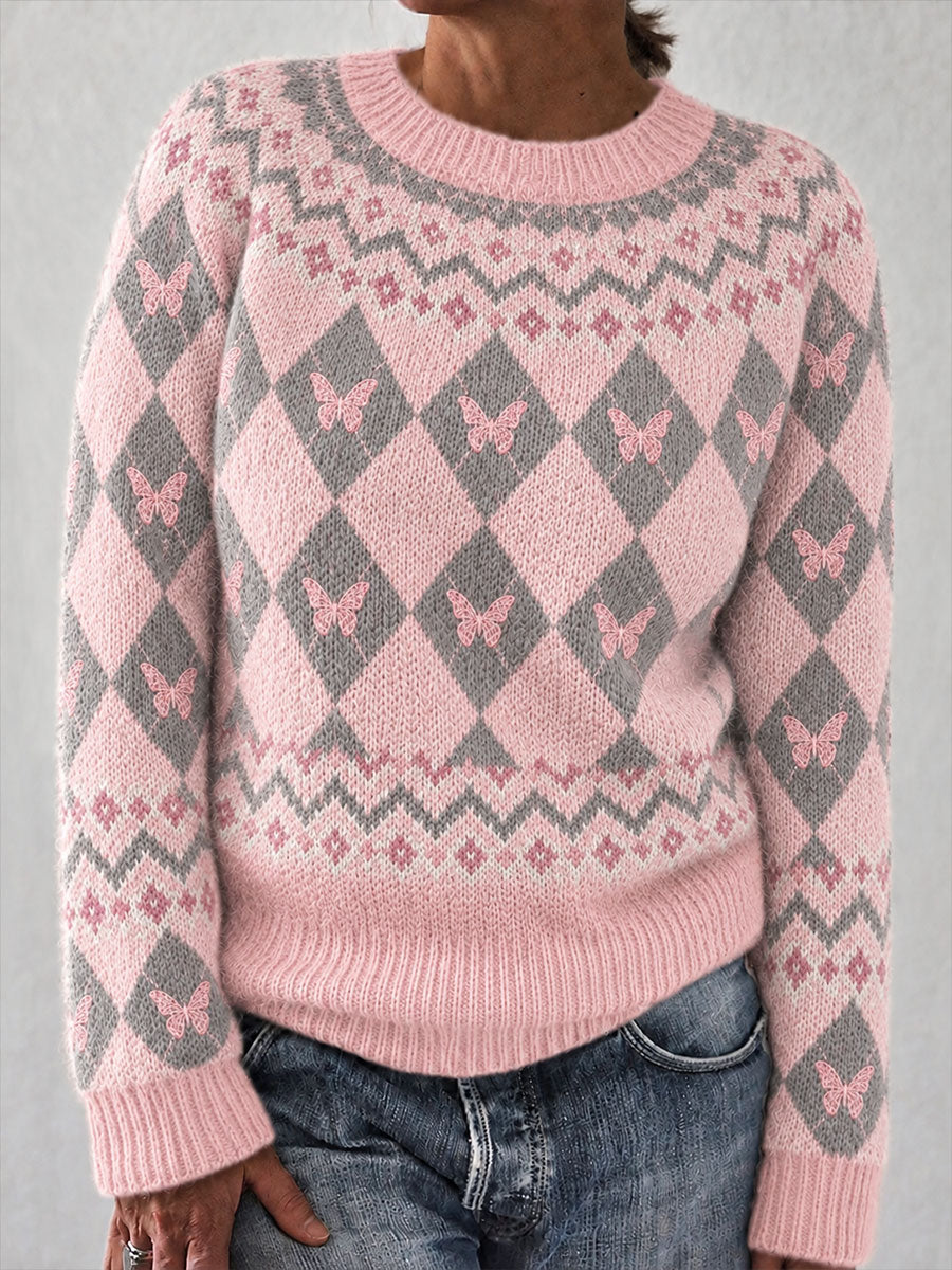 Haut décontracté pour femme, style preppy, motif chevrons et papillons