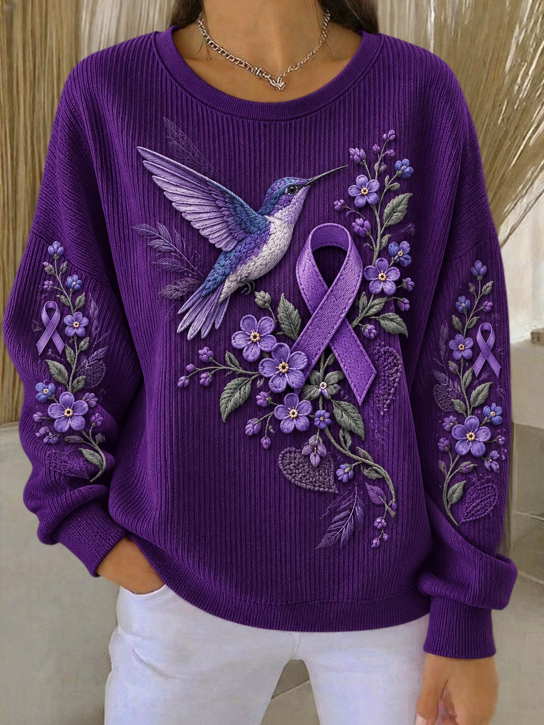Sweat-shirt à imprimé fleuri sur la maladie d’Alzheimer chez les femmes