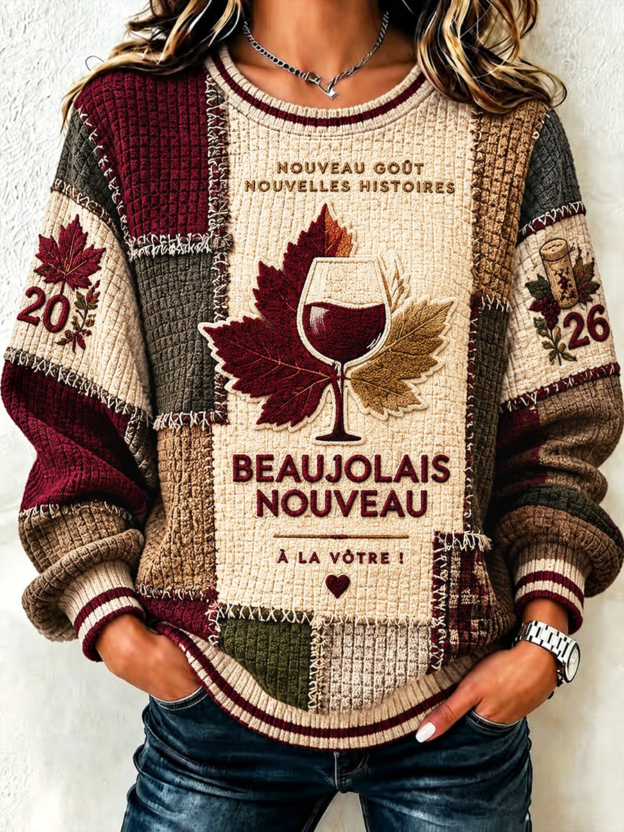 Femmes Français Beaujolais Nouveau Patchwork Imprimer Casual AutumnWinter Hoodie