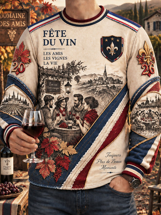 Sweat Homme Blanc Cassé Français Beaujolais Nouveau Imprimé Décontracté
