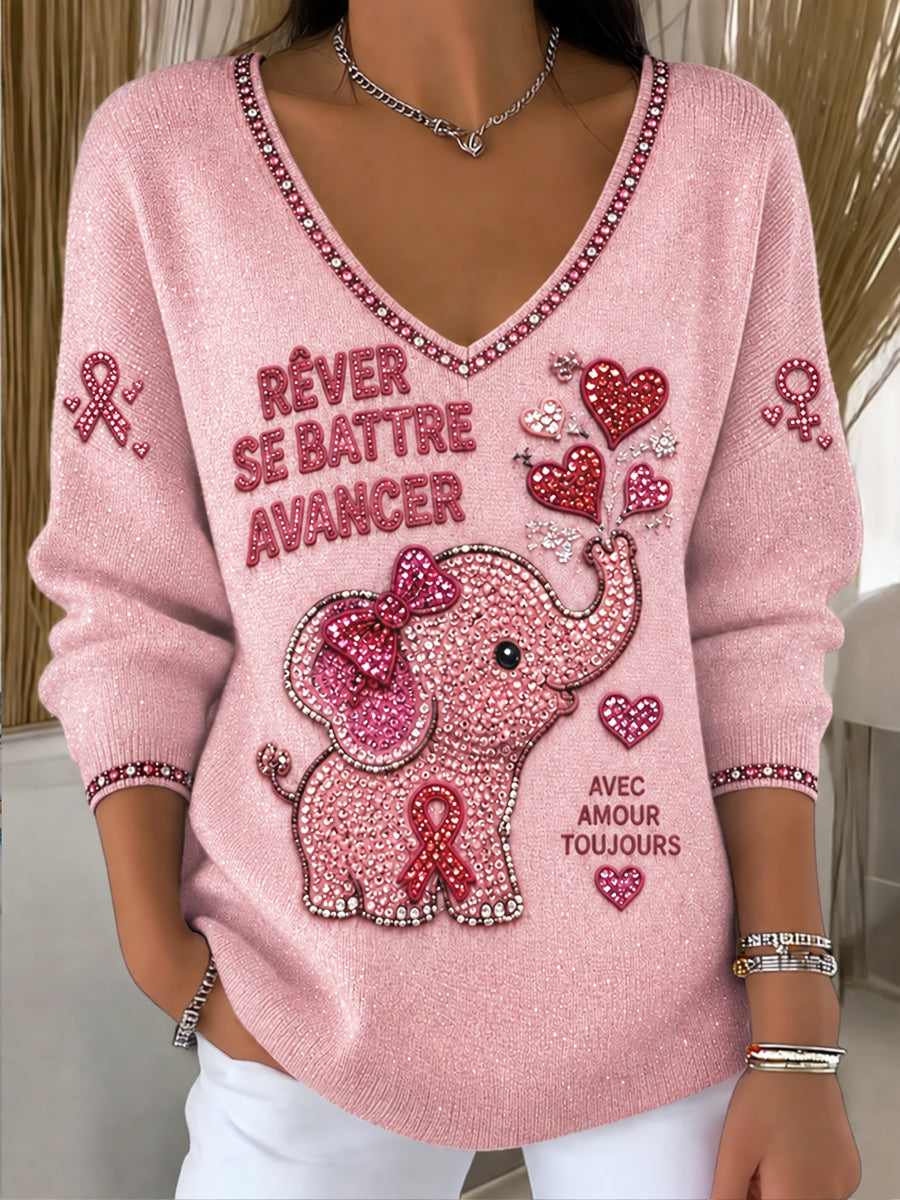 Pull Décontracté Femme France Breast Cancer Campaign Imprimé Éléphant
