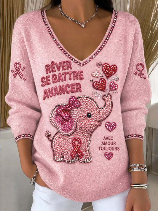 Pull Décontracté Femme France Breast Cancer Campaign Imprimé Éléphant