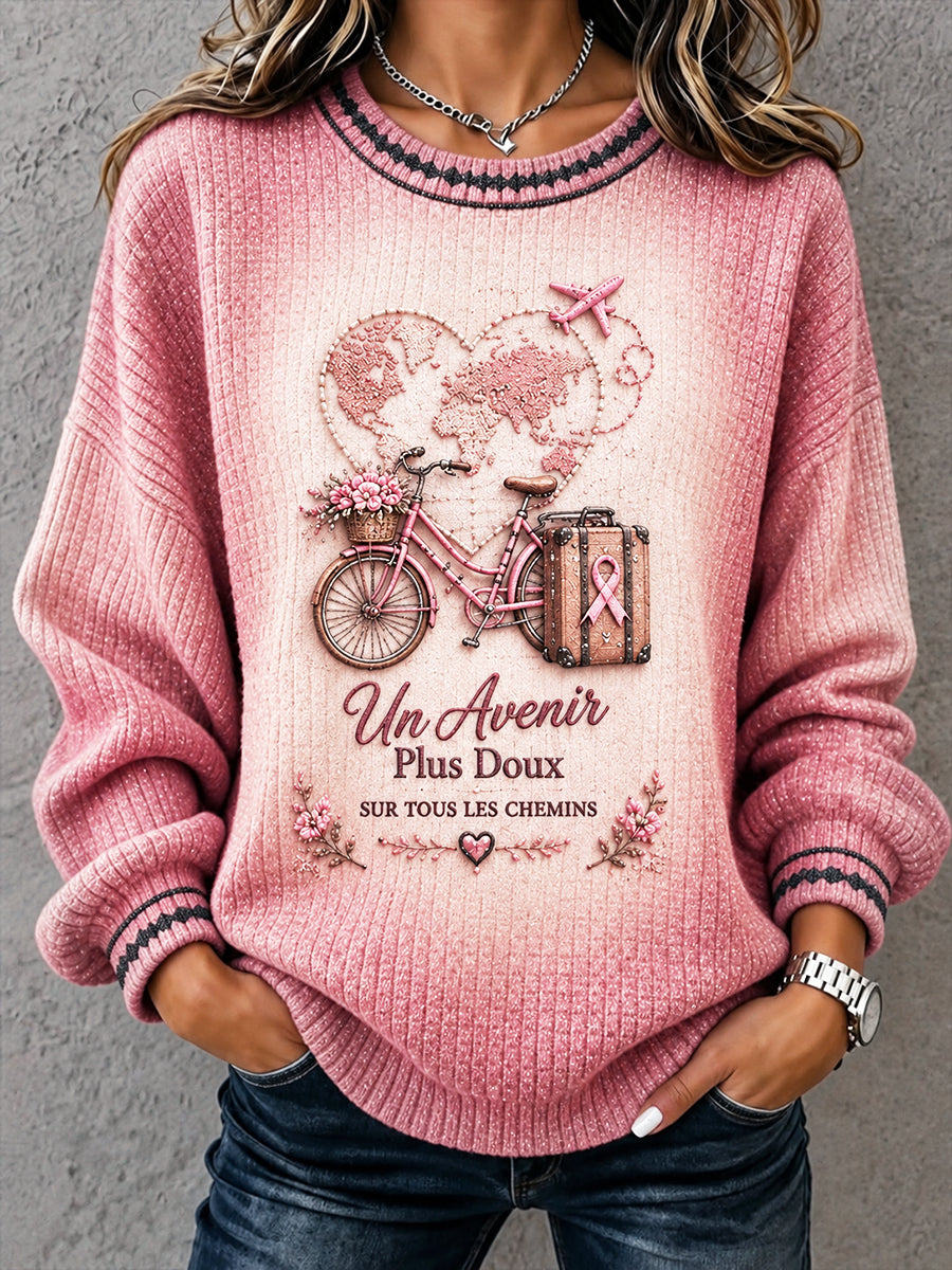 Femmes Rose Français Cancer Du Sein Gradient Imprimer Sweat-shirt Décontracté