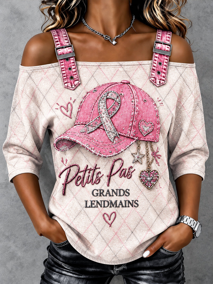 Haut sans bretelles décontracté imprimé sur le thème du cancer du sein France pour femme