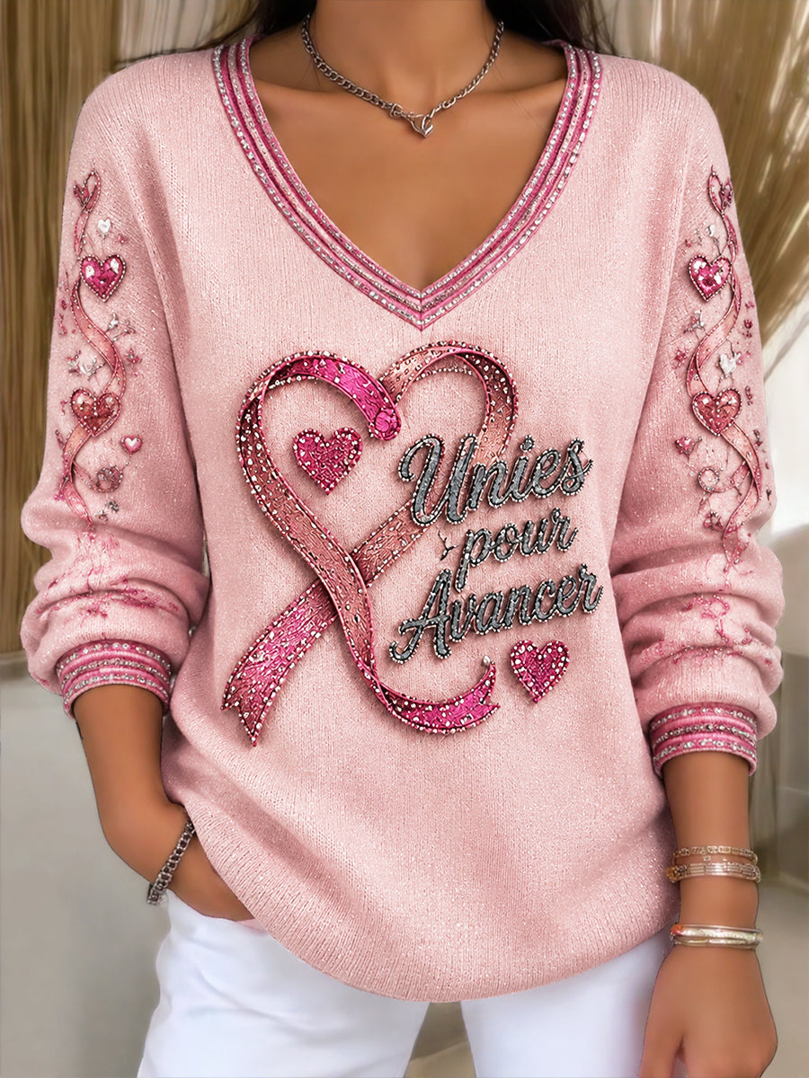 Haut de style pull décontracté pour femmes France Cancer du sein Charity Print