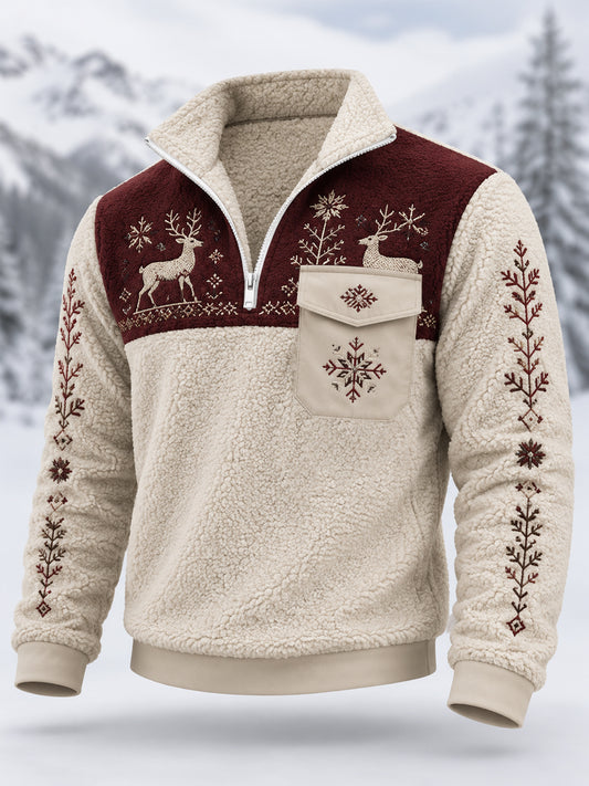 Pull à fermeture à glissière en peluche Nordic Reindeer Heritage pour hommes