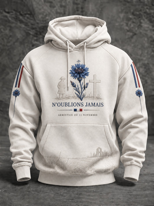 Sweat à capuche oversize imprimé «Armistice du 11 Novembre» pour homme, à épaules tombantes et avec poches