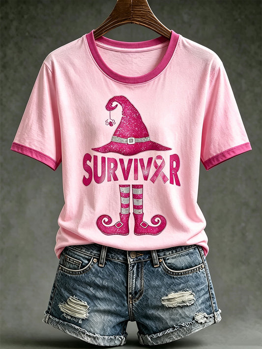 Thème anti-maladie pour femmes Motif d'élément de sorcière Imprimé T-shirt décontracté à manches courtes